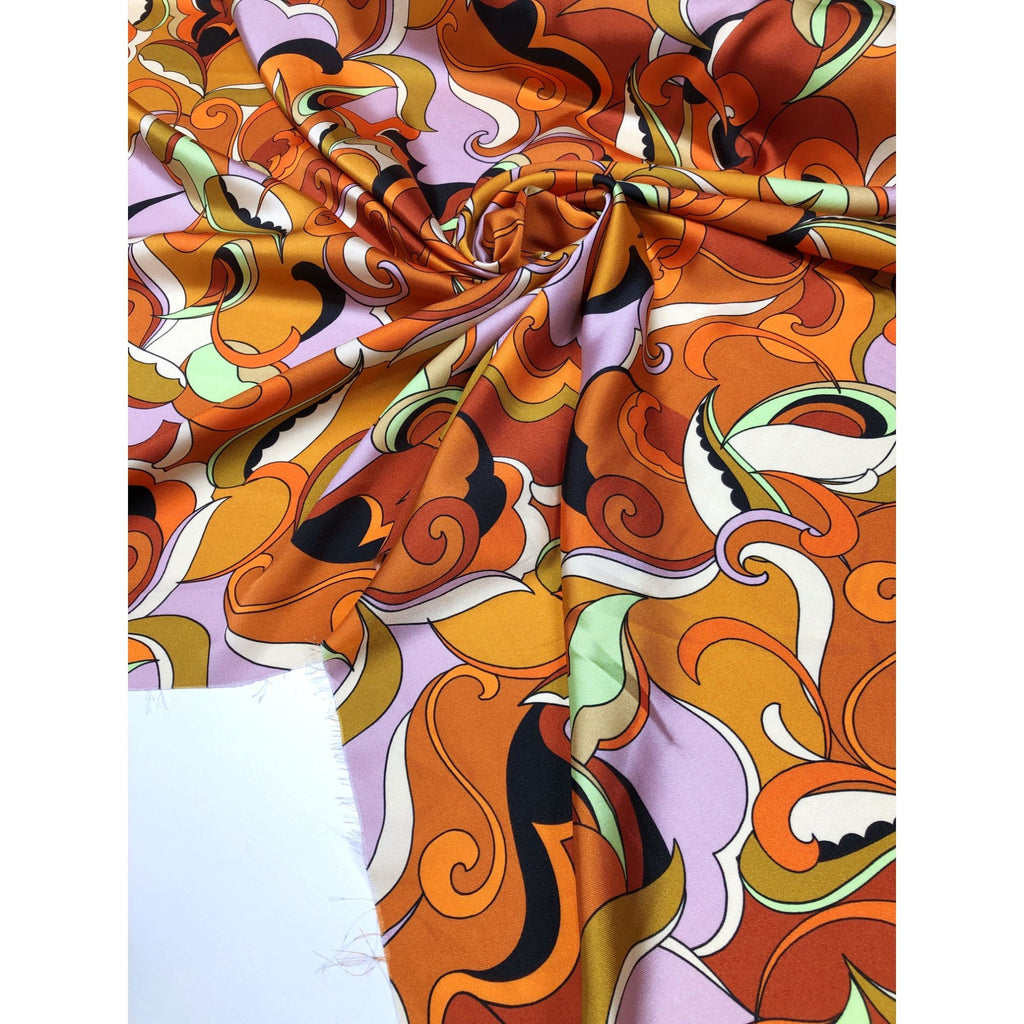 Abstract Optical Swirls Pucci-esque Retro Satin Twill Fabric