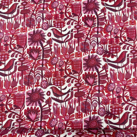 Raspberry Rouge Red Find the Birds Este MacLeod for Free Spirit Cotton Fabric