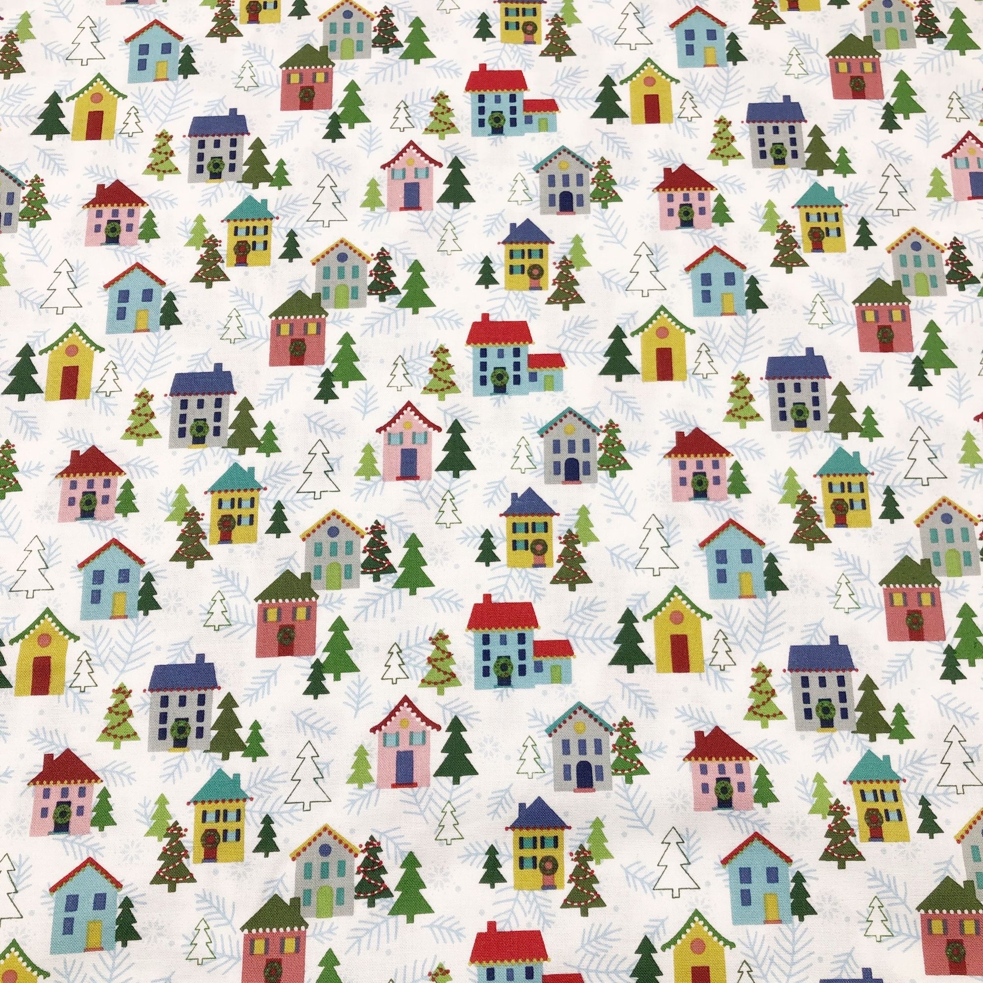 Better Not Pout Christmas Village White Benartex Cotton Fabric