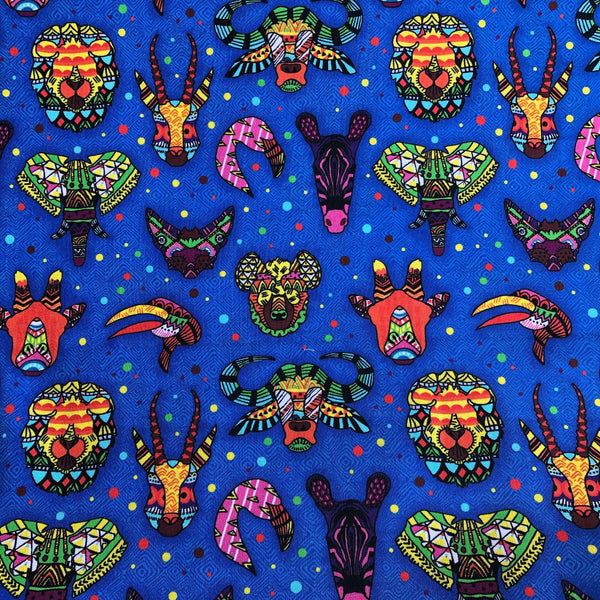 Paintbrush Studio Ubuntu Tribal Masks Cotton Fabric, Blue