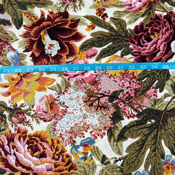 Floral Burst Philip Jacobs for Kaffe Fassett Green Fabric, Free Spirit Fabrics Natural