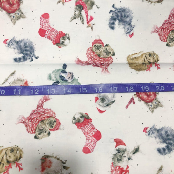 Petite Warm Wishes Tossed Animals Cotton Fabric Maywood Studio