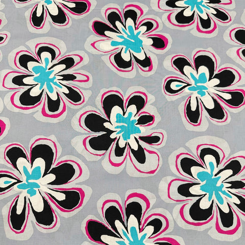 Funky Flora Grey Brandon Mably for Kaffe Fassett Aqua Fabric, Free Spirit Fabrics