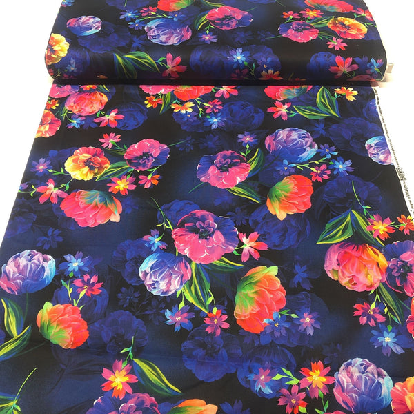 Luminous Blooms Rainbow Flowers Greta Lynn For Kanvas Studio Cotton Fabric Benartex