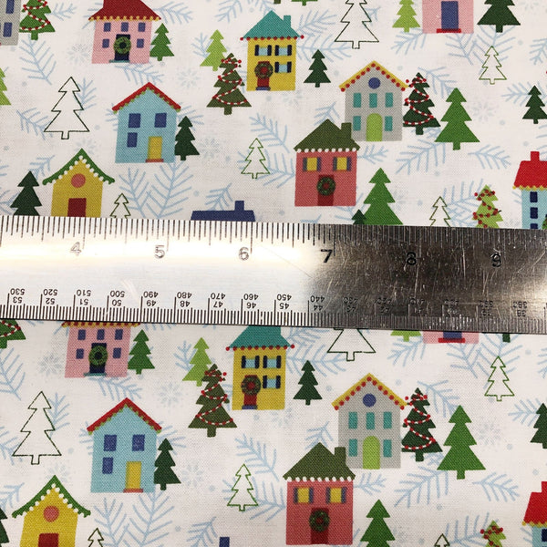 Better Not Pout Christmas Village White Benartex Cotton Fabric