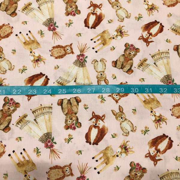 3 Wishes Forest Friends Tossed Animals Tents Cotton Fabric Fox Deer Bear Owl