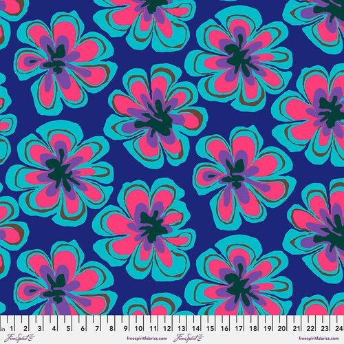 Funky Flora Brandon Mably for Kaffe Fassett Indigo Fabric, Free Spirit Fabrics