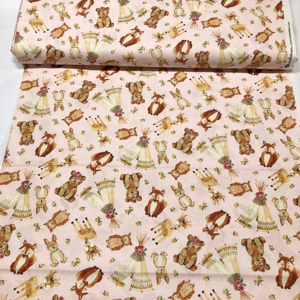 3 Wishes Forest Friends Tossed Animals Tents Cotton Fabric Fox Deer Bear Owl