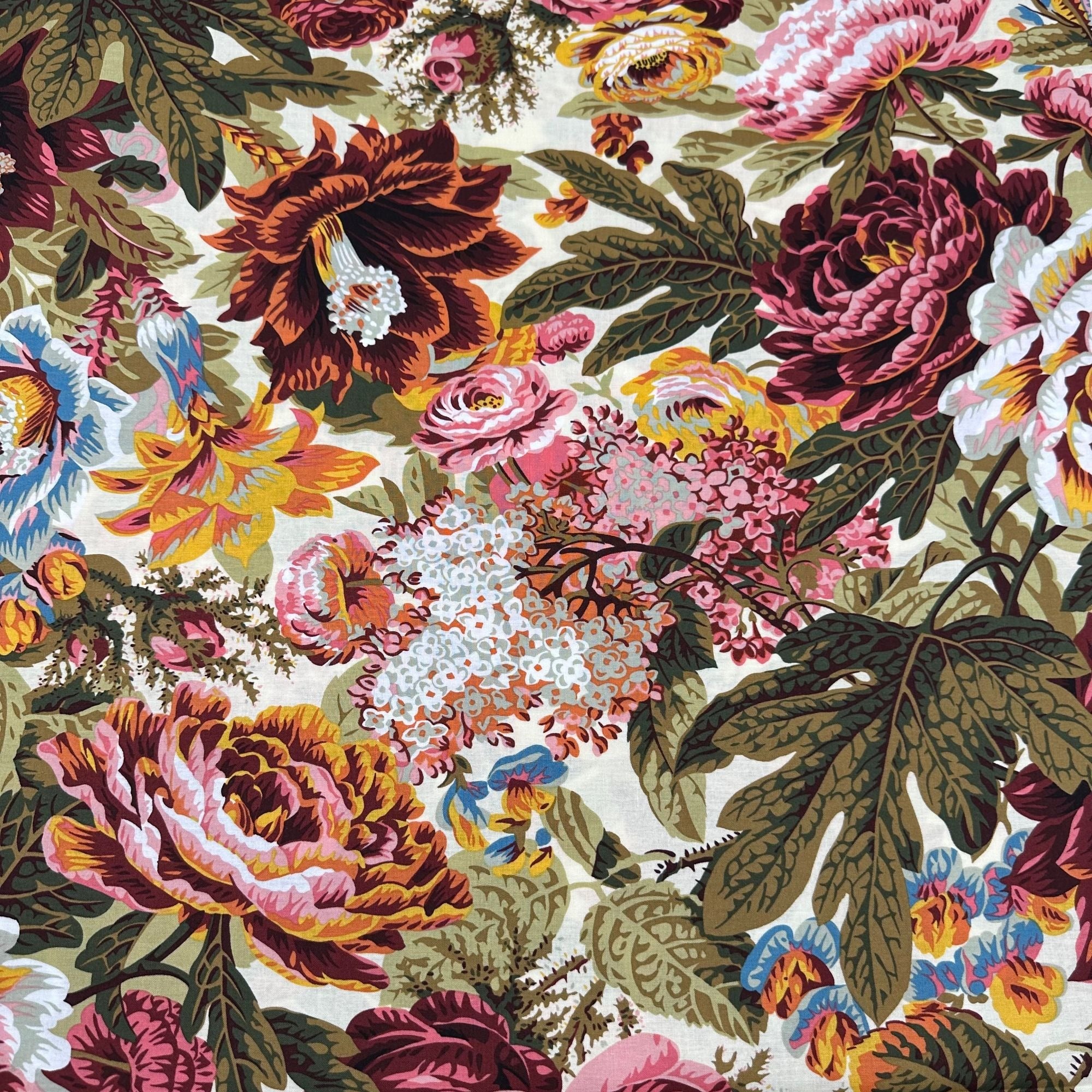 Floral Burst Philip Jacobs for Kaffe Fassett Green Fabric, Free Spirit Fabrics Natural