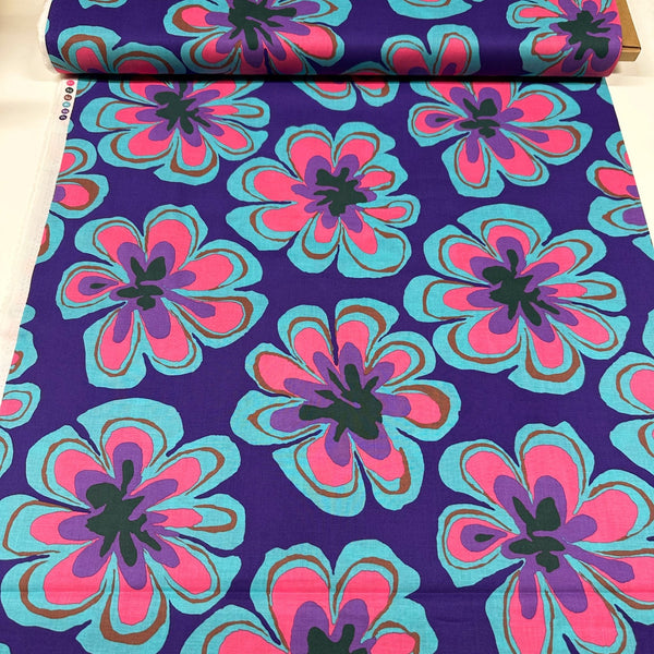 Funky Flora Brandon Mably for Kaffe Fassett Indigo Fabric, Free Spirit Fabrics