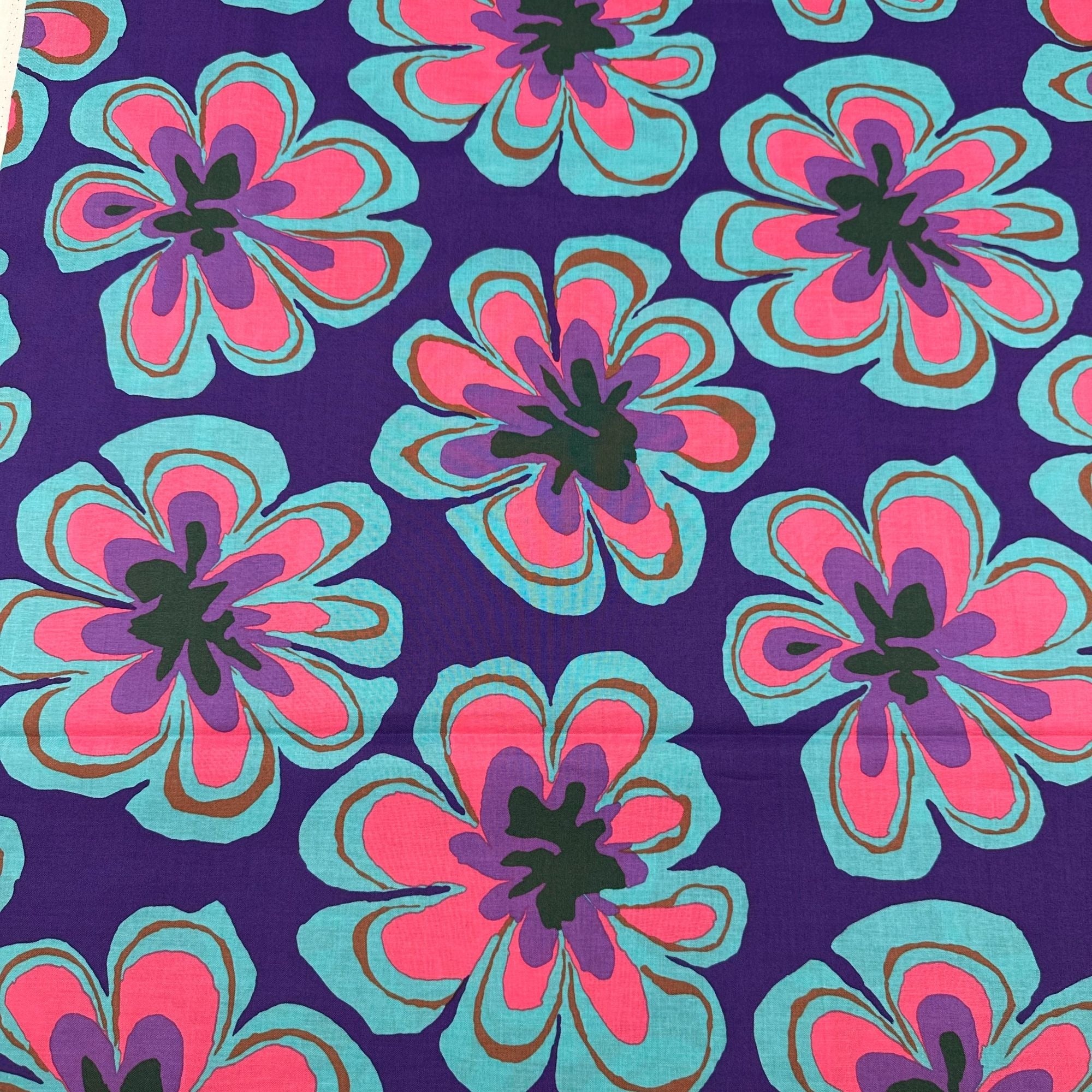 Funky Flora Brandon Mably for Kaffe Fassett Indigo Fabric, Free Spirit Fabrics