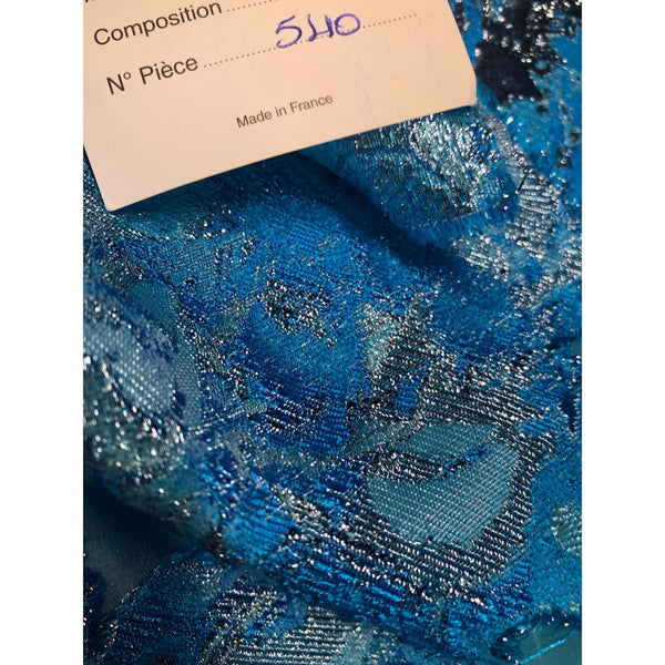 Ocean Blue Floral Fil Coupe Burnout Jacquard Organza Fabric Made In France