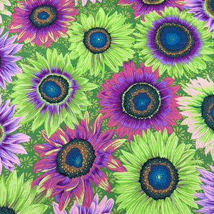 Van Gogh Sunflowers green Kaffe Fassett Philip Jacobs Cotton Fabric, Free Spirit