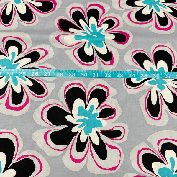 Funky Flora Grey Brandon Mably for Kaffe Fassett Aqua Fabric, Free Spirit Fabrics