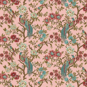 Lille Main Bird and Floral Pink Henry Glass Cotton Fabric