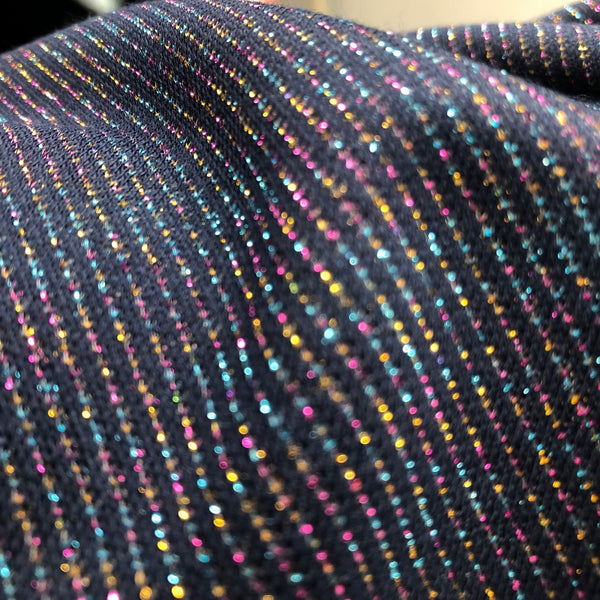 Italian Designer Rainbow Metallic Shimmer Stripe Knit Fabric