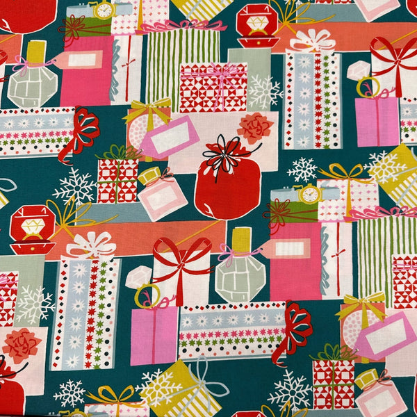 Alexander Henry Perfect Packages Spruce Cotton Fabric Christmas Holiday Fabric