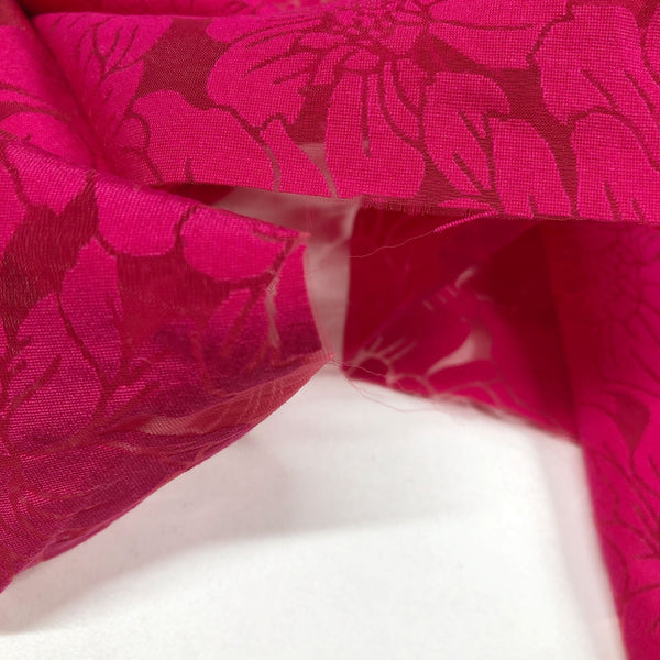 Hot Pink Polyamid Viscose Blend Floral Burnout Fabric, Italian Luxury Fashion House Deadstock