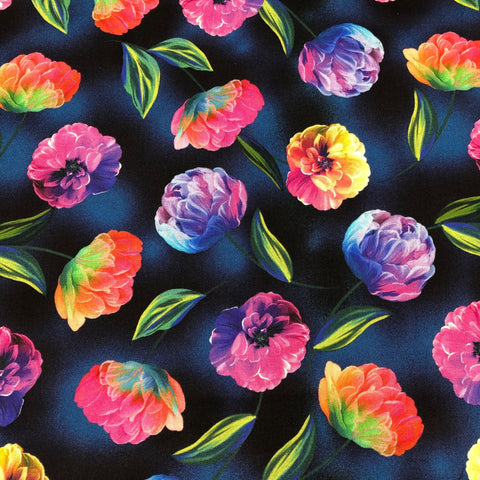 Luminous Bloom Rainbow Flowers Greta Lynn For Kanvas Studio Cotton Fabric Benartex