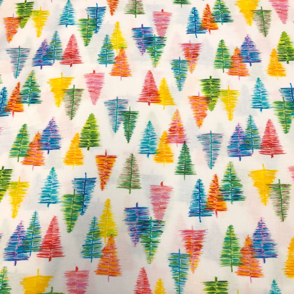 Robert Kaufman Colorful Tossed Christmas Trees Cotton Fabric