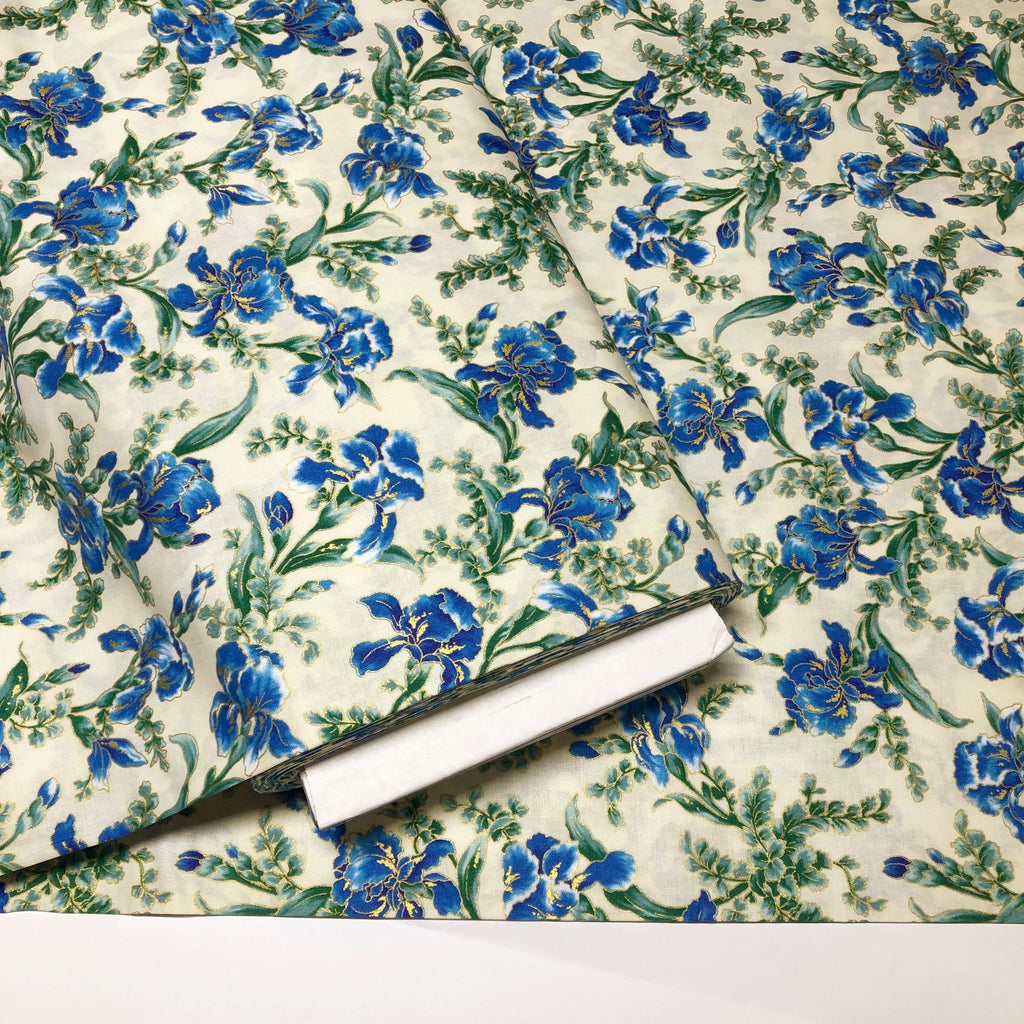 P/Kaufman Coral Print Cotton Blue White fabric by the yard