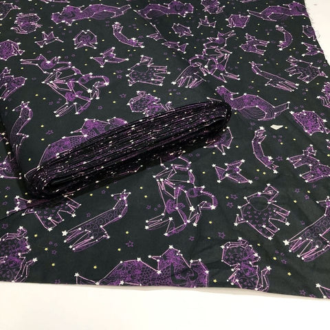 Celestial Magic Black Purple Zodiac Constellations Stars Laurel Burch Cotton Fabric