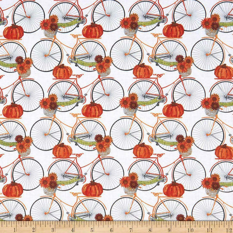 3 Wishes Harvest Campers Bicycles Pumpkins Cotton Fabric