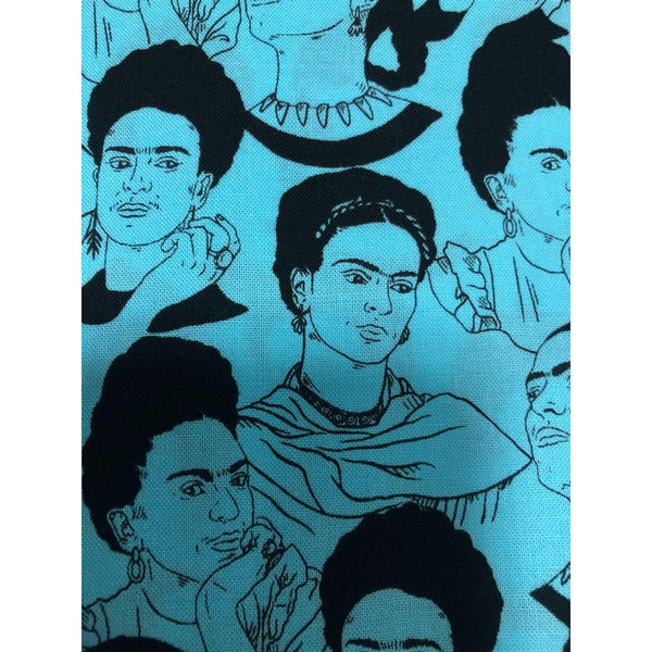 Robert Kaufman Frida Kahlo Faces Aqua Cotton Fabric