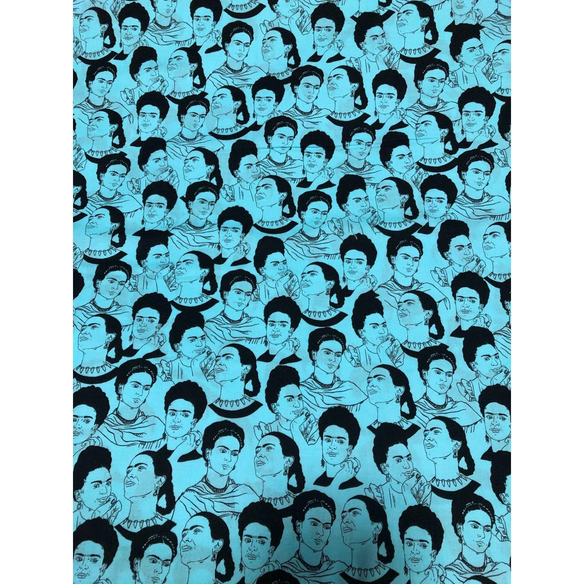 Robert Kaufman Frida Kahlo Faces Aqua Cotton Fabric