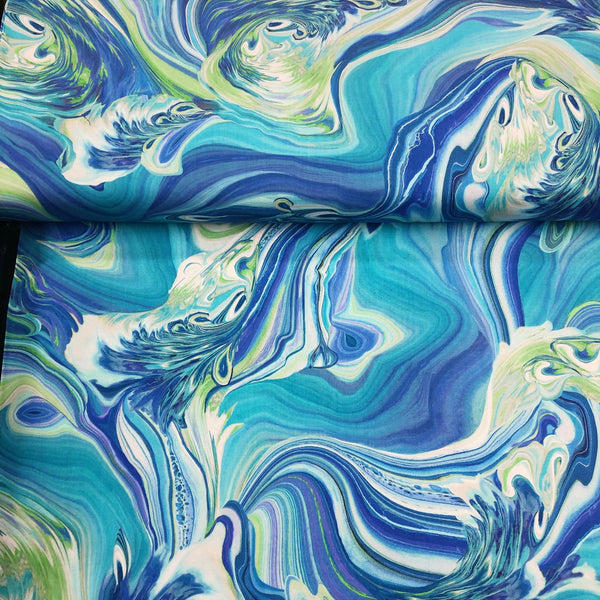 Fluidity II Marble Abstract Paint Print Cotton Fabric