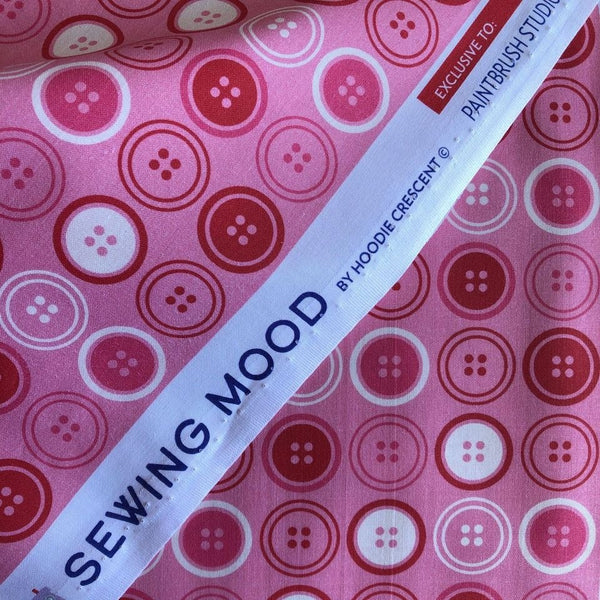 Paintbrush Studio Sewing Mood Large Buttons Pink Cotton Fabric