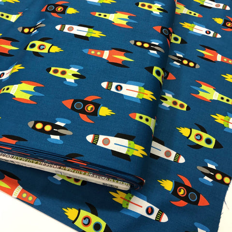 Robert Kaufman Dino-Soar Space Rocket Ship Cotton Fabric