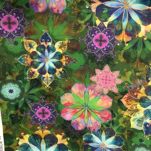 Robert Kaufman Venice Green Kaleidoscope Floral Cotton Fabric