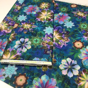 Robert Kaufman Venice Teal Kaleidoscope Floral Cotton Fabric